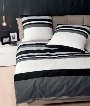 Постельное белье Janine Mako из сатина, пододеяльник из трех предметов 240 х 220 см, наволочка 80 х 80 см J.D. черный графит Original Janine