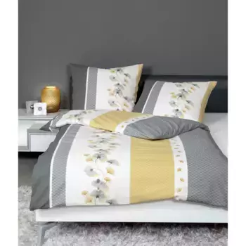 Постельное белье Janine "ТАНГО 20077" в сирсакере, 100% хлопок, постельное белье и наволочка на молнии, без глажки, летнее постельное белье, можно использовать круглый год", (2 шт.), серебристый/зеленый