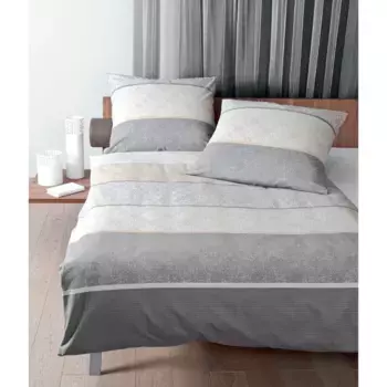 Постельное белье Janine «Warnemnde», (2 шт.), качество атласа Mako, 100% хлопок, постельное белье и наволочка на молнии, охлаждающее летнее постельное белье, можно использовать круглый год, серебряный/песочный