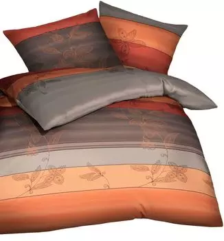 Постельное белье Kaeppel Biber 135х200см Нежный медно-коричневый серебристый Мягкие цветы в полоску хлопок