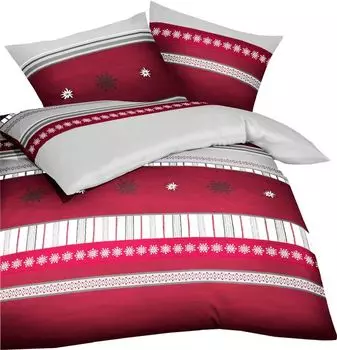 Постельное белье Kaeppel Biber Edelweiss Кристаллы Edelweiss карминно-красный, серый, белый, размер: 135x200см, постельное белье.