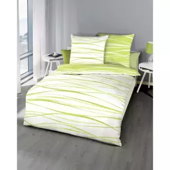 Постельное белье Kaeppel «ДВИЖЕНИЕ, В РАЗМЕРЕ. 135Х200, 155Х220 ИЛИ 200Х200 СМ, НА МОЛНИИ", из хлопка, с тонкими волнистыми линиями, опционально с двусторонним внешним видом, цвет kiwi