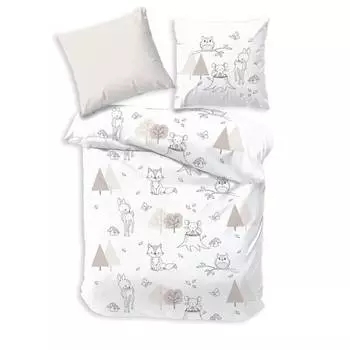 Постельное белье лесные животные сова олененок лиса Mtonlinehandel, белый