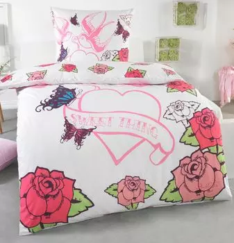 Постельное белье Malika хлопковое 135х200 см, комплект пододеяльника и наволочки 80х80 | Сертифицирован koTex и подходит для аллергиков, современный и высококачественный, размер: 135x200 + 80x80, дизайн - мотив: Design 2