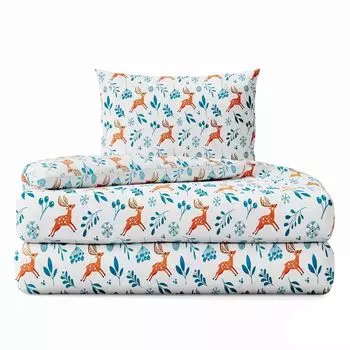 Постельное белье Market х/б, комплекты из 2-х предметов, постельное х/б, пододеяльник 135х200 см и 1 наволочка 80х80 см, белый, олень Cotton Market