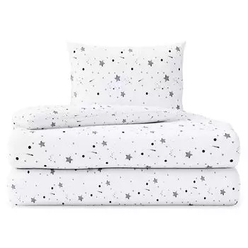 Постельное белье Market хлопковое, комплекты из 2-х предметов, постельное хлопковое белье, пододеяльник 155х200 см и 1 наволочка 80х80 см, белый и черный, звезды Cotton Market