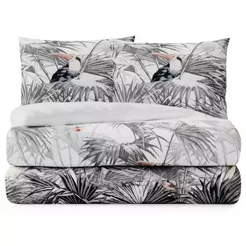 Постельное белье Market из хлопка, комплекты из 2-х предметов, постельное белье из хлопка, пододеяльник 155х200 см и 1 наволочка 80х80 см, цвет серый, экзотические птицы Cotton Market