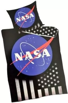 Постельное белье NASA 135x200см хлопок | Застежка-молния, двусторонний дизайн с логотипом НАСА, флагом США и звездами PHU CARBOTEX