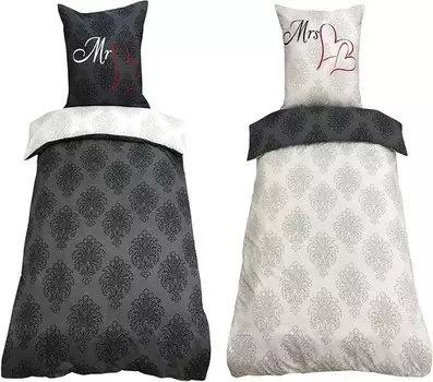 Постельное белье One-Home Mr and Mrs 135x200cm, 135x5x200 см, черный