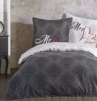 Постельное белье Partner Mr & Mrs 135х200 155х220 Пододеяльник антрацит белый 4 шт., размеры: 135 х 200, количество деталей: 4 шт. / Mr. & Mrs leonado vicenti