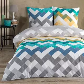 Постельное белье Пододеяльник 200х200 см, наволочка 80х80 см Комплект постельного белья из 3 предметов - комплект хлопка Renforce на молнии Buymax, синий