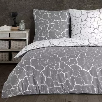 Постельное белье Пододеяльник 200х200 см, наволочка 80х80 см Комплект постельного белья из 3 предметов - комплект хлопка Renforce на молнии Buymax, серый