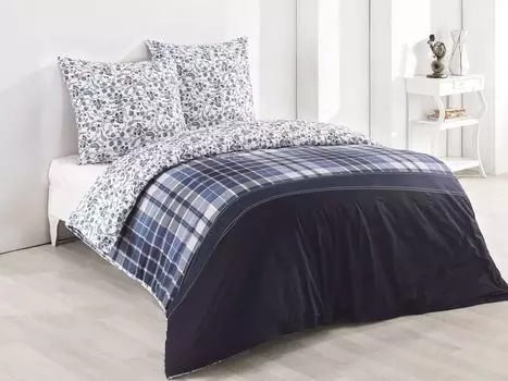 Постельное белье Пододеяльник 200х220 см, наволочка 80х80 см Комплект постельного белья из 3-х предметов постельное белье - комплект хлопок Renforcee на молнии Buymax, темно-синий