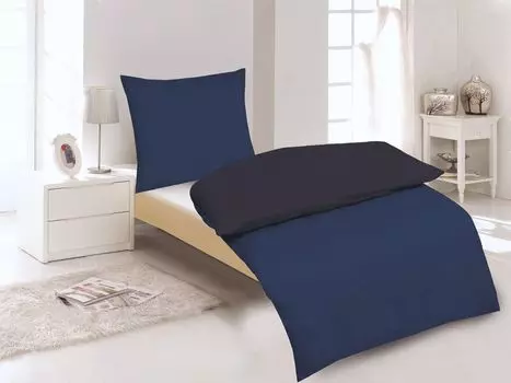 Постельное белье Пододеяльник из микрофибры однотонный двусторонний на молнии темно-синий/черный, 2 шт. 1х 135х200 + 1х 80х80 см MB Warenhandel24