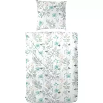 Постельное белье Primera «Аквафлауэр» с нежными цветами, белый/зеленый