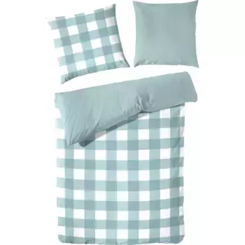 Постельное белье Primera «Basic Percale» в современном клетчатом дизайне, белый/аквамарин