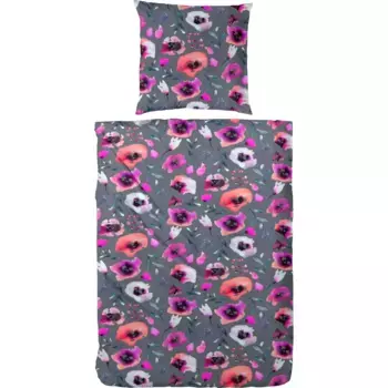 Постельное белье Primera «Дотси» с нежными цветами, антрацит/красный
