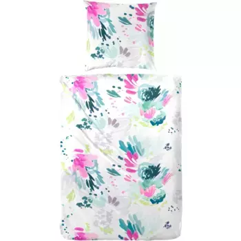 Постельное белье Primera «Фольклор» в акварельном исполнении, белый/зеленый/розовый