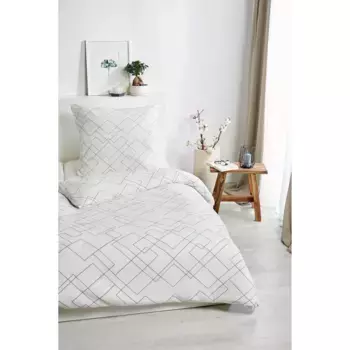 Постельное белье Primera «Органик Креп Мозаика» с тонким линейным узором, цвет natur/blau