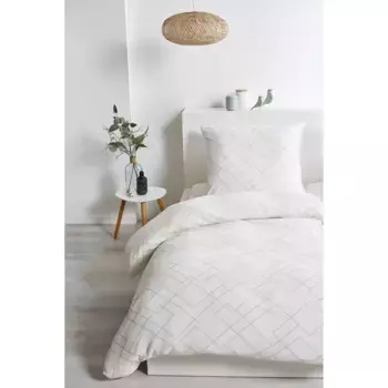 Постельное белье Primera «Органик Креп Мозаика» с тонким линейным узором, цвет natur/grau