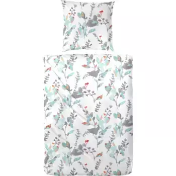Постельное белье Primera «Перезвон ветра» с завитками живых цветов, белый/серый
