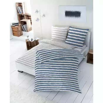 Постельное белье Primera «Постельное белье из хлопка в однотонную полоску» с современным узором в полоску, цвет blau