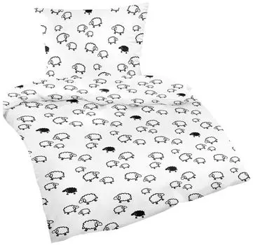 Постельное белье Renforc из 2-х предметов хлопка 135х200см и 80х80см - овцы ягнята животные - детское постельное белье из 100% хлопка (овца белая/черная (99/2) Heubergshop