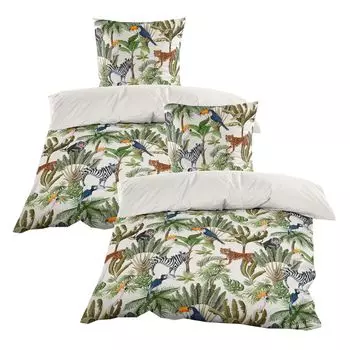Постельное белье Renforce 135 х 200 см 4 шт. 100% хлопок, молния с узором джунглей бежевого цвета Casa Colori