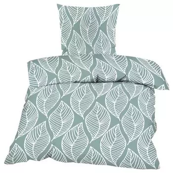 Постельное белье Renforce 135 х 200 см 2 шт. из 100% хлопка, молния салатового цвета, пастель с листьями Casa Colori