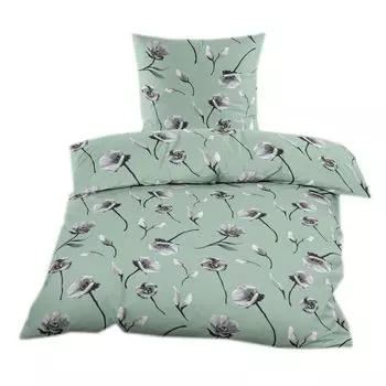 Постельное белье Renforce 135 х 200 см 2 шт. 100% хлопок, застежка-молния зеленого цвета с цветами Casa Colori