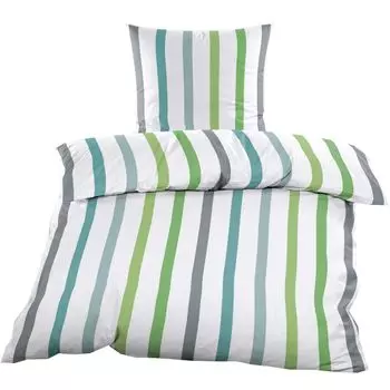 Постельное белье Renforce 135 х 200 см 2 шт. Смесь хлопка с застежкой-молнией в бело-бирюзово-зеленые полосы Casa Colori