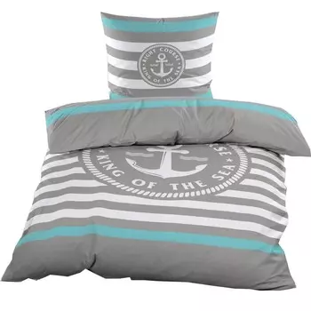Постельное белье Renforce 135 х 200 см 2 шт. Хлопок с застежкой-молнией в серо-бирюзово-белую полоску Casa Colori