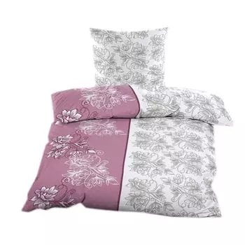 Постельное белье Renforce, 2 предмета, 135 x 200 см, комплект постельного белья из 100% хлопка, на молнии, серо-фиолетового цвета с цветочным принтом Casa Colori