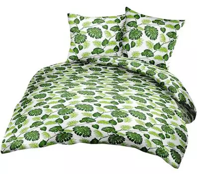 Постельное белье Renforce 2 предмета 135х200см и 80х80см - листья тропических растений - зеленый, белый - 100% хлопок, комплект постельного белья (031/1-Renforce) Heubergshop
