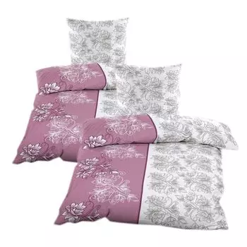 Постельное белье Renforce, 4 предмета, 135 x 200 см. Комплект постельного белья из 100% хлопка на молнии серо-фиолетового цвета с цветочным принтом Casa Colori