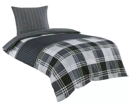 Постельное белье Renforce хлопок 135х200 + 80х80 серо-черный в клетку двустороннее постельное белье Ramos leonado vicenti