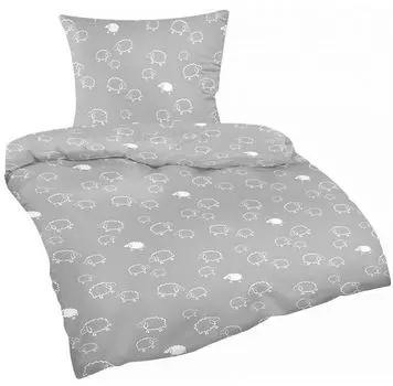 Постельное белье Renforce из 2 предметов 135х200см и 80х80см - милые овечки в сером и белом цвете - 100% хлопок, комплект постельного белья (99/7-Renforce) Heubergshop
