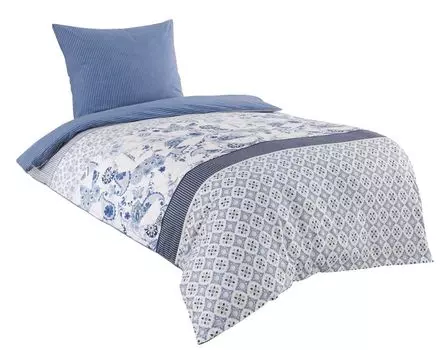 Постельное белье Renforce из 2 предметов хлопка 155х220 + 80х80 бело-синее двустороннее с функцией молнии Milo leonado vicenti