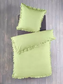 Постельное белье Romantic Ruffles из высококачественного винтажного хлопка Renforc в стиле ретро на молнии 1 пододеяльник 135х200 + наволочка 1х 80х80 Цвет: салатовый Размер: 2 шт MB Warenhandel24