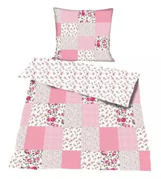 Постельное белье розовое хлопок лоскутный принт 2 шт. 135х200 80х80 см Haus und Deko