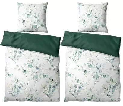 Постельное белье SANILO 135х200 см, 100% тончайший хлопок, 4 шт., пододеяльник, наволочка 80х80см - эвкалипт