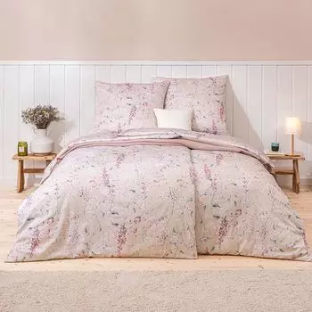 Постельное белье сатин Estella Mako 155х220 Sybille бежевый сиреневые цветы 7917-200