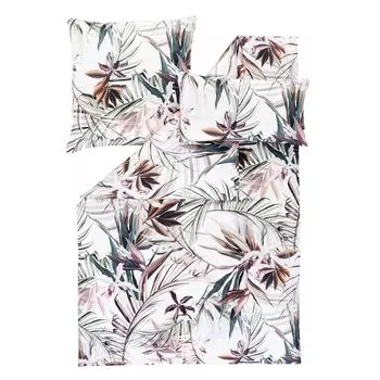 Постельное белье сатин Estella Mako 155х220 Kaia verde Palm Leaves flowers 7549-565