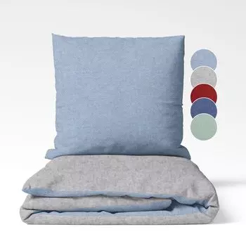 Постельное белье Sleepling Beaver, тонкая фланель 155 х 220 см, двустороннее постельное белье светло-сине-светло-серое, 1 пододеяльник и 1 наволочка 80 х 80 см.
