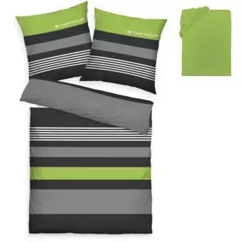 Постельное белье TOM TAILOR HOME» Карл в размере. 135х200 или 155х220 см", с БЕСПЛАТНЫМ дополнением: простыней на подгонке, 100% хлопок, на молнии, зеленый