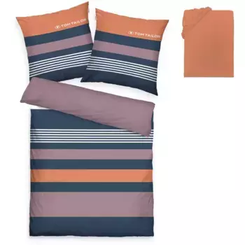 Постельное белье TOM TAILOR HOME» Карл в размере. 135х200 или 155х220 см", с БЕСПЛАТНЫМ дополнением: простыней на подгонке, 100% хлопок, на молнии, темно-синий/лиловый