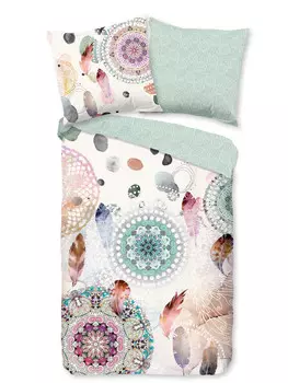 Постельное белье Traumschloss Comfort Flanell Namee Mandalas und Federn pastellfarbend, белый
