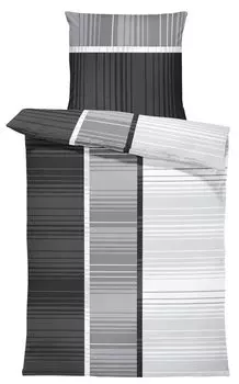 Постельное белье в полоску графический современный серый из мягкой микрофибры на молнии, размер: 2 шт. 135х200 см, цвет: антрацит/серый One-Home