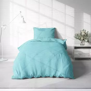 Постельное белье в полоску в полоску современный двусторонний хлопок Renforc на молнии, размер: 2 шт. 155х220 см, цвет: бирюзовый/антрацит One-Home