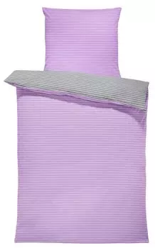 Постельное белье в полоску в полоску современный двусторонний хлопок Renforc на молнии, размер: 2 шт. 155х200 см, цвет: фиолетовый/антрацит One-Home